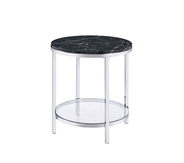 Virlana - Faux Marble Top End Table - Black / Chrome