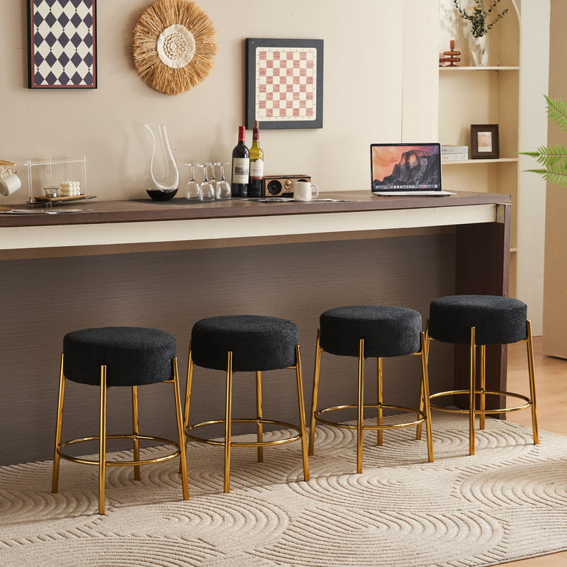 Round Bar Stools (Set of 2), Contemporary Upholstered Dining Stools For Kitchens, Coffee Shops And Bar Stores - Gold Legs