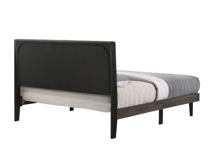 Valdemar - Queen Bed - Brown Fabric & Weatheted Gray Finish - Atlantic Fine Furniture Inc