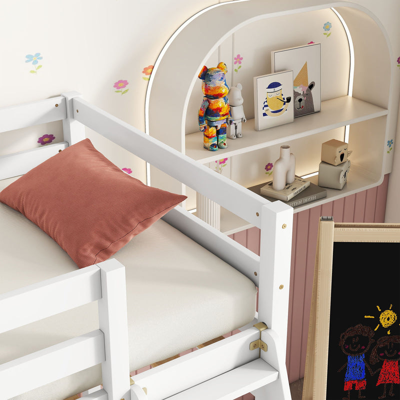 High Loft Bed With Inclined Ladder, Guardrails