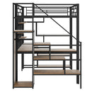 Loft Bed With Storage Staircase And Small Wardrobe, Built - In Desk And Storage Shelves
