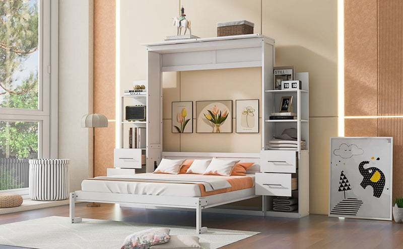 Murphy Wall Bed With Shelves, Drawers And LED Lights