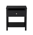 Dylan - Wooden End Side Table Nightstand With Glass Top And Drawer