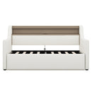 Twin Size Daybed with Hydraulic Storage, Upholstered Daybed with Lift Up Storage, Twin Leather Daybed with Charging Station and LED Lights,White(Expect arrival date Feb.13rd)