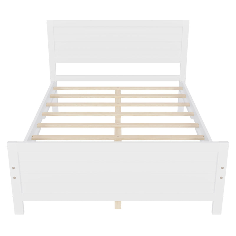 Full Size Wood Platform Bed Frame With Headboard, Mattress Foundation With Wood Slat Support, No Box Spring Needed - White