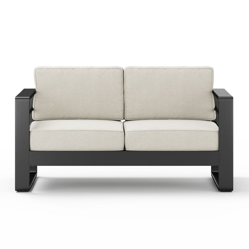 Maya Bay - Outdoor Patio Aluminum 4 Piece Chat Set With Cushion - Beige / Black