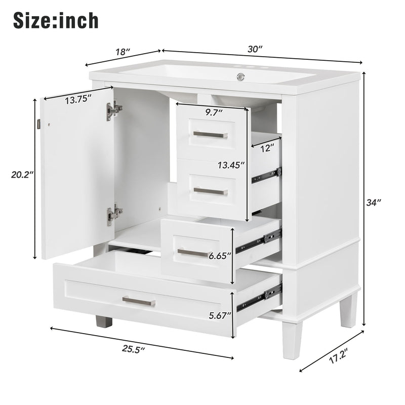 Bathroom Vanity, Modern Bathroom Cabinet With Sink Combo Set, Bathroom Storage Cabinet With A Soft Closing Door And 3 Drawers, Solid Wood Frame, Resin Basin