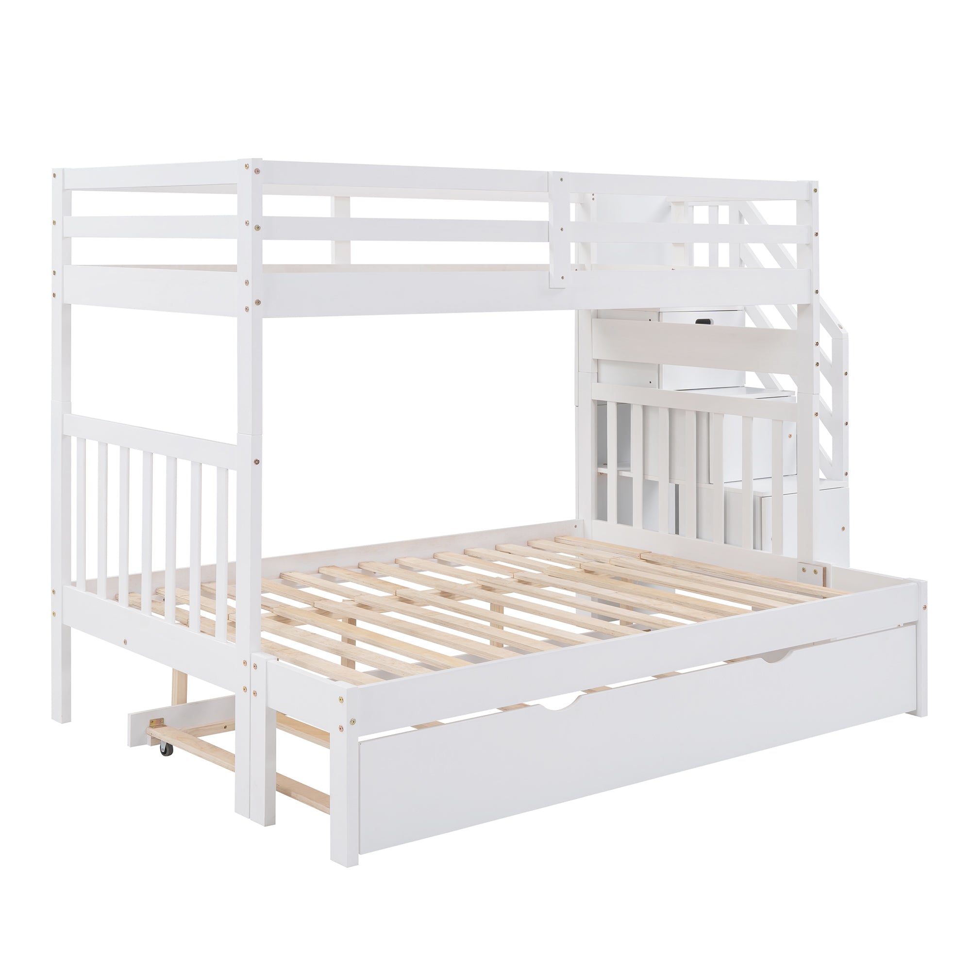 Twin over Twin/Full Bunk Bed with Twin Size Trundle (White)(OLD SKU :LP000025AAK) - Atlantic Fine Furniture Melbourne FL