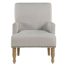 Alice - Upholstered Arm Chair With Pecan Legs And Antique Brass Nailheads - Beige