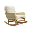 Cushioned Rattan Rocking Chairs With Wooden Accent Table Modern 3 Piece Outdoor Seating Set For Patio Relaxation - Ivory