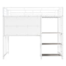 Metal Loft Bed With Desk, 3 Shelves And Ladder