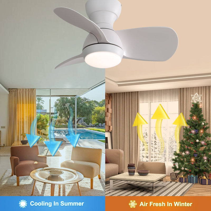 23" Bedroom Ceiling Fan With 3 Color Dimmable 3 ABS Blades Remote Control Dc Motor Black With 18W Led Light