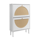 2 Door Shoe Rack, Rattan, Double Layer, Suitable For Living Room, Hallway - White