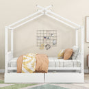 Full Size Metal House Platform Bed with Two Drawers,Headboard and Footboard,Roof Design,White