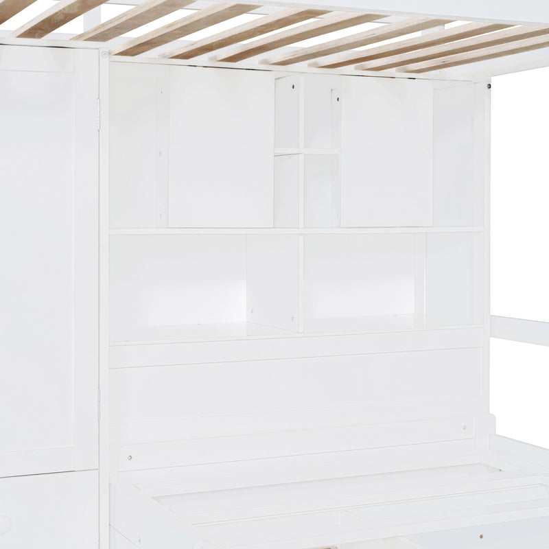Bunk Bed With Drawers, Wardrobe, Storage Shelves And Hydraulic