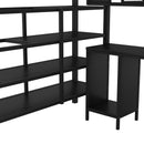 Full Size Loft Bed With Desk Set And Wardrobe - Black