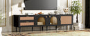 Rattan TV Stand With 3 Cabinets & 2 Drawers, Rattan-Inspired Media Console Table For Tvs Up To 80'', LED Light Entertainment Center, TV Cabinet For Living Room - Black
