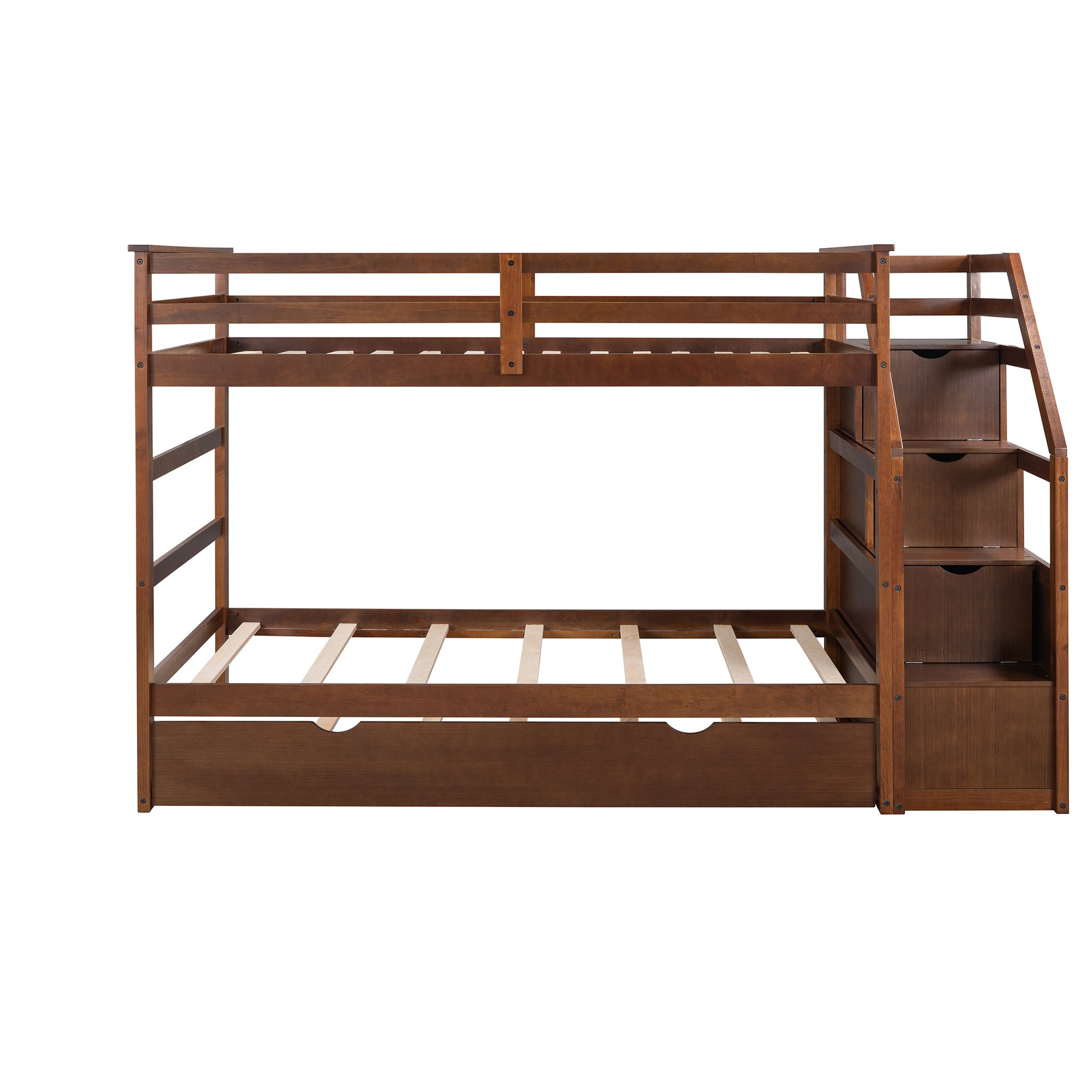 Twin-Over-Twin Bunk Bed with Twin Size Trundle and 3 Storage Stairs,Walnut (OLD SKU :LP000064AAD) - Atlantic Fine Furniture Melbourne FL