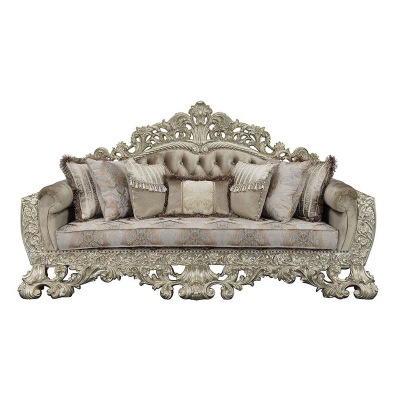 Sorina - Sofa - Velvet, Fabric & Antique Gold Finish - Atlantic Fine Furniture Inc