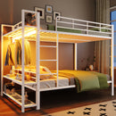 Bunk Bed With Storage Mesh Shelves, Clothes Hooks, LED Light