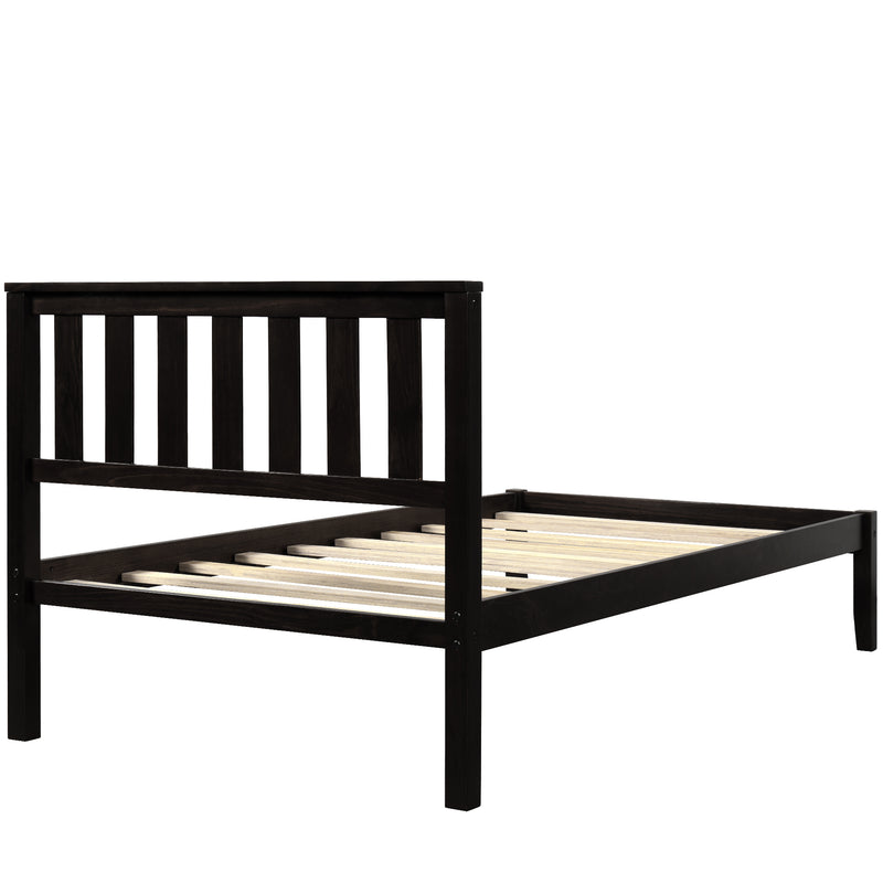 Wood Platform Bed with Headboard/Wood Slat Support,Twin (Espresso)