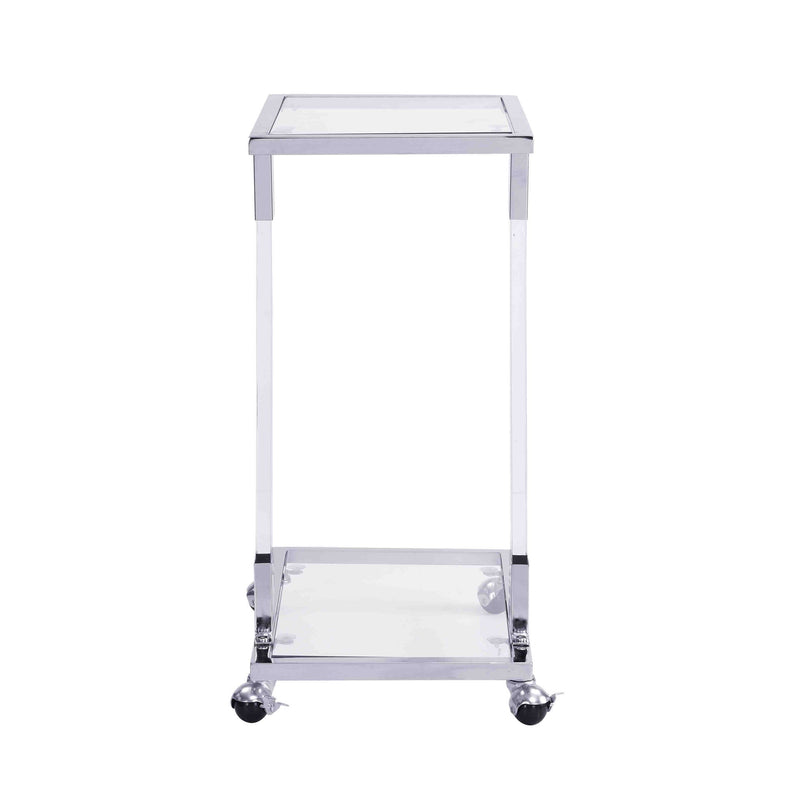 Glass Top C Shape Square Table With Metal Base For Living Room
