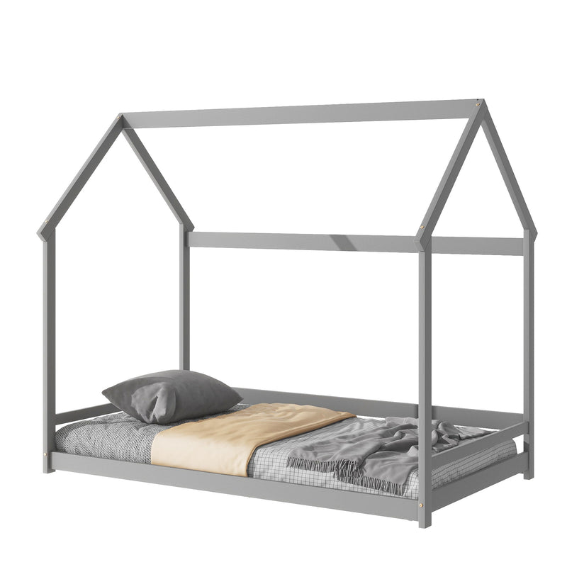 Wood House Bed With Storage Shelf And Hanger, Kids Bedroom Set