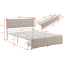 Queen Size Storage Bed Metal Platform Bed with a Big Drawer - Beige