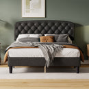 Queen size Adjustable Headboard with Fine Linen Upholstery and Button Tufting for Bedroom,  Wave Top  Dark Grey