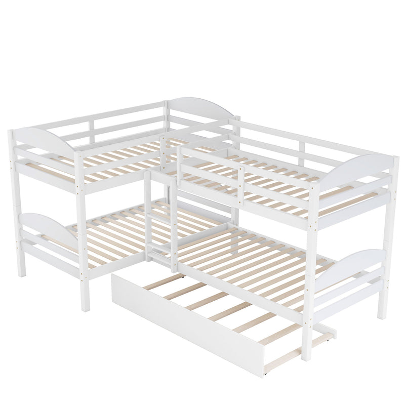 Twin L-Shaped Bunk Bed With Trundle - White