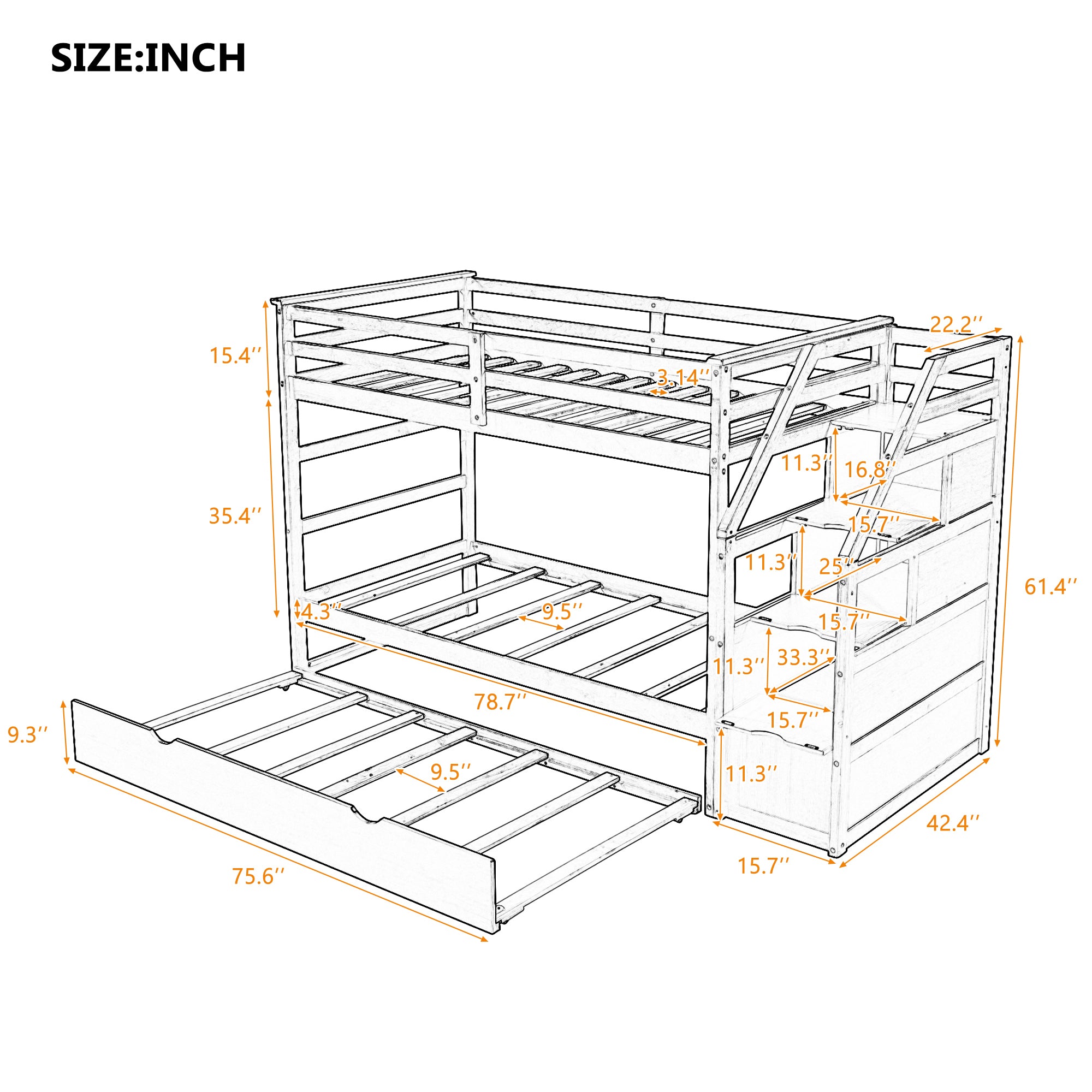 Twin-Over-Twin Bunk Bed with Twin Size Trundle and 3 Storage Stairs,Espresso (OLD SKU :LP000064AAP) - Atlantic Fine Furniture Melbourne FL