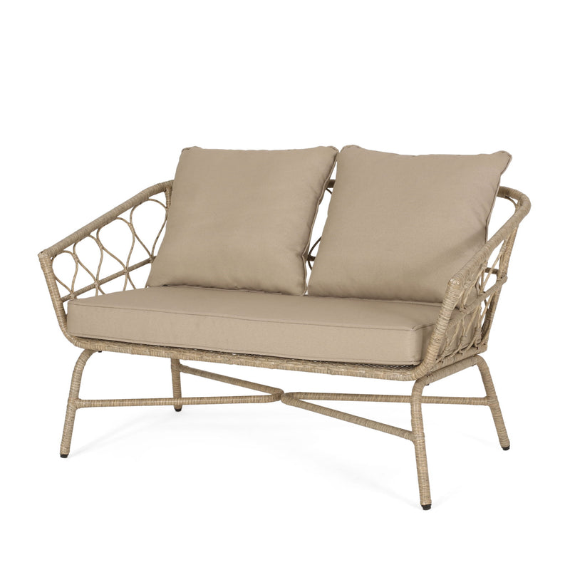 Bruce - Boho Inspired 4 Pieces Chat Set With Water Resistant Cushions - Brown