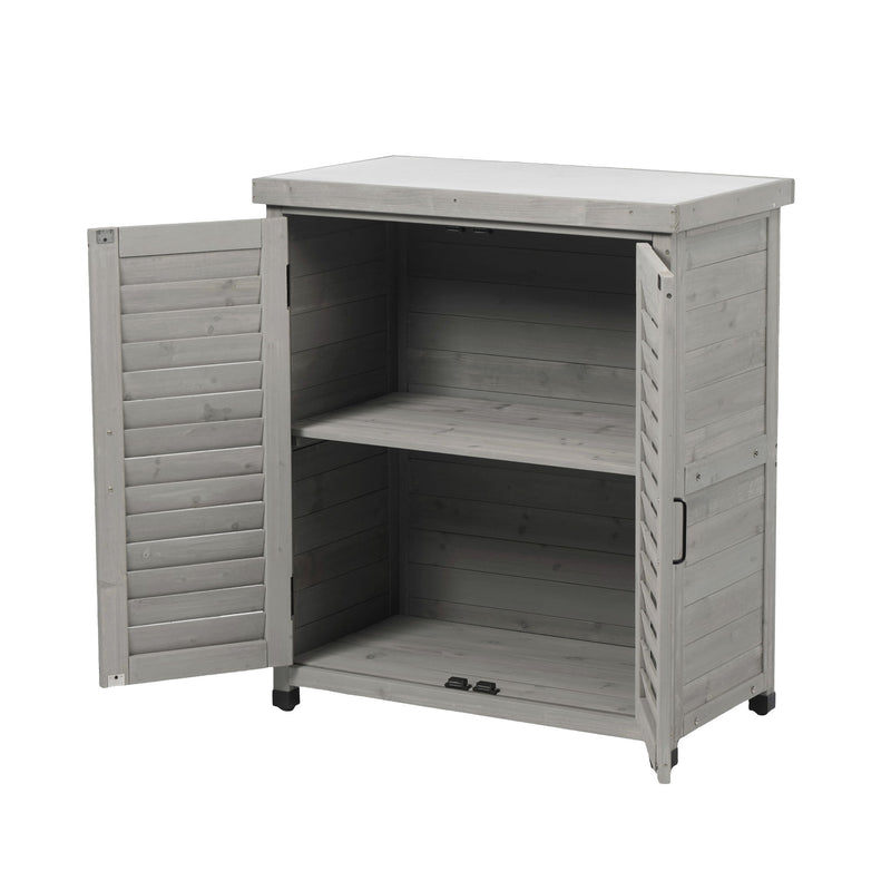 Potting Bench With Storage Cabinet And Metal Table Top For Outdoor