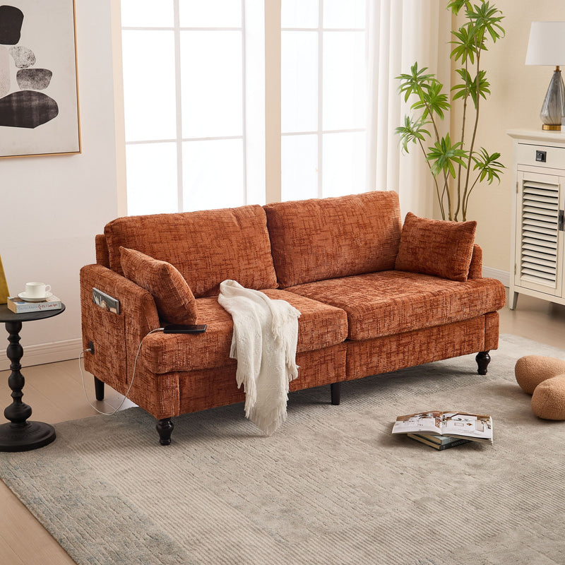Chenille 2 Seater Sofa With LED Light, USB Charging Port, And Storage Bag