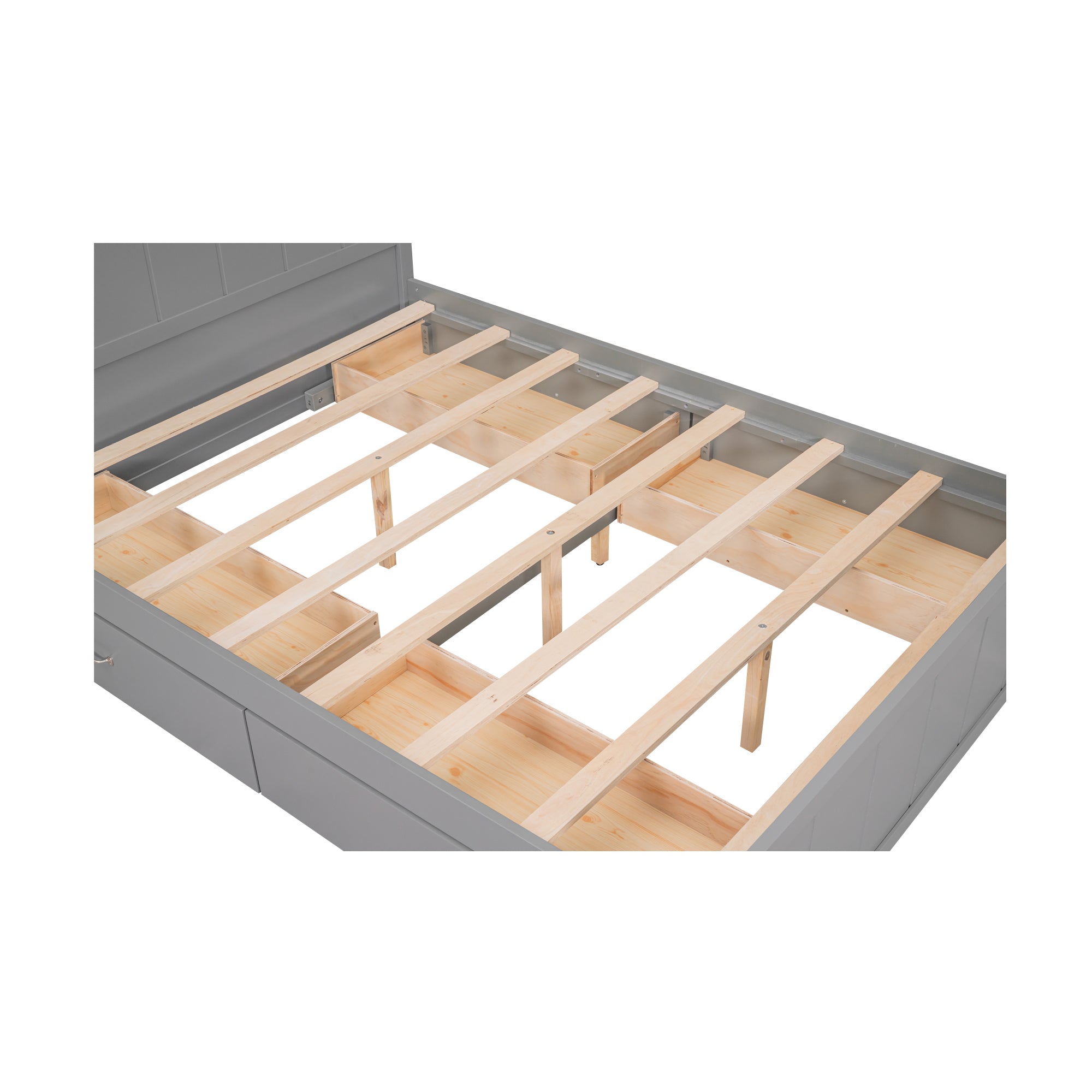 Full Size Platform Bed with Drawers and Storage Shelves, Gray - Atlantic Fine Furniture Melbourne FL