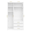 3 Door Wardrobe Armoire With LED Lighting And 3 Drawers - White