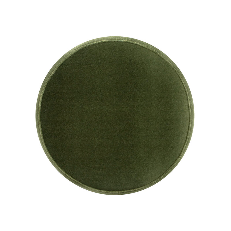 Edward - Round Upholstered Ottoman With Bullion Fringe - Olive Green