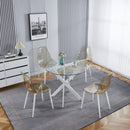 Dining Table With Cross Metal Leg And Tempered Glass, Modern Space Saving Kitchen Table For Living Room