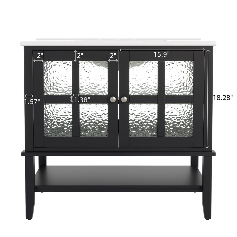 Bathroom Vanity With Ceramic Sink, Adjustable & Open Shelf