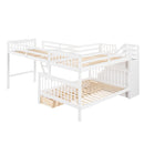 Solid L Shaped Bunk Bed With 3 Drawers, Ladder And Staircase