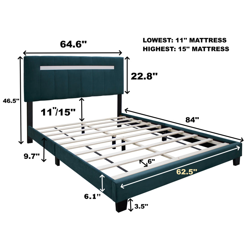 Queen Size Adjustable Upholstered Bed Frame Dark Velvet Collection Comfort And Simplicity