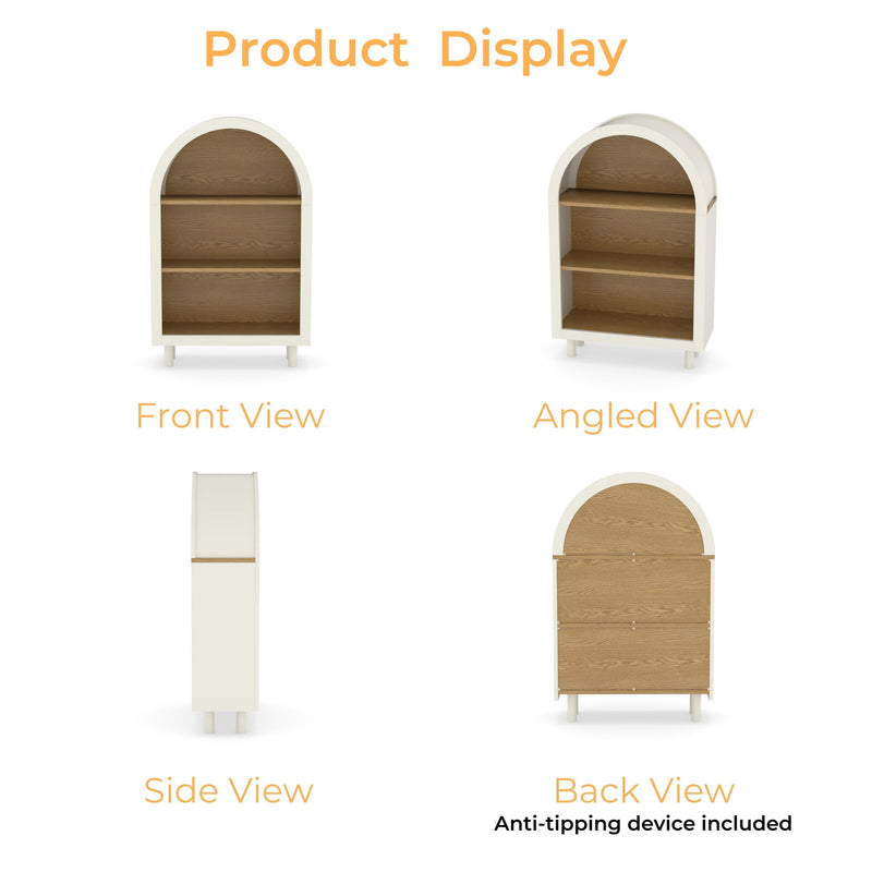 Arched Small Bookcase, Storage Cabinet, Bookshelf With 3 Shelves For Living Room - Oak / White
