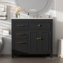 Modern Bathroom Vanity With Ceramic Sink, Freestanding, One Tip Out Drawer, 3 Side Drawers, Adjustable Shelf
