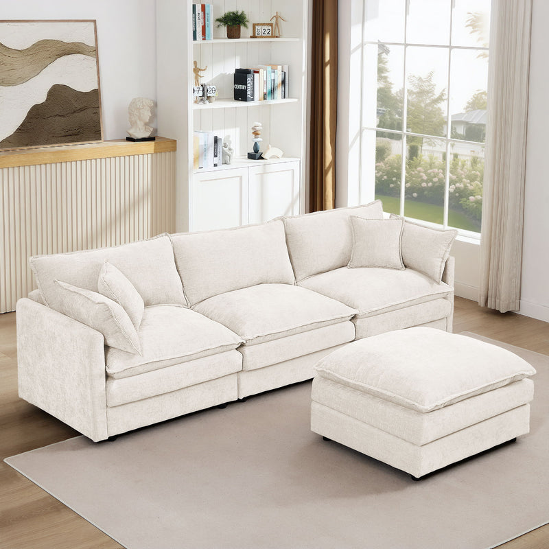 Modular Sectional Sofa Set With Movable Ottoman - Beige