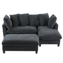 Upholstered L Shaped Sectional Sofa With Storage, Movable Ottoman, And 6 Throw Pillows