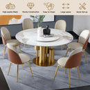 Round Stone Burning Table, Modern Marble Dining Table With Chairs