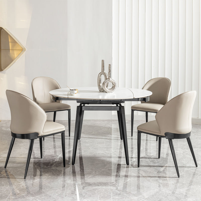 Modern Extendable Round Dining Table With Sintered Stone Top - White / Black