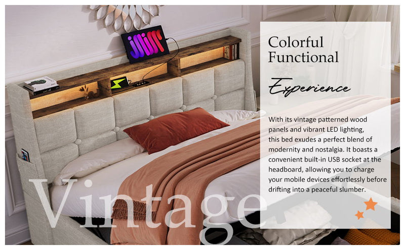 Upholstered Platform Bed With A Hydraulic Storage System, LED And USB Charging (Without Mattress)