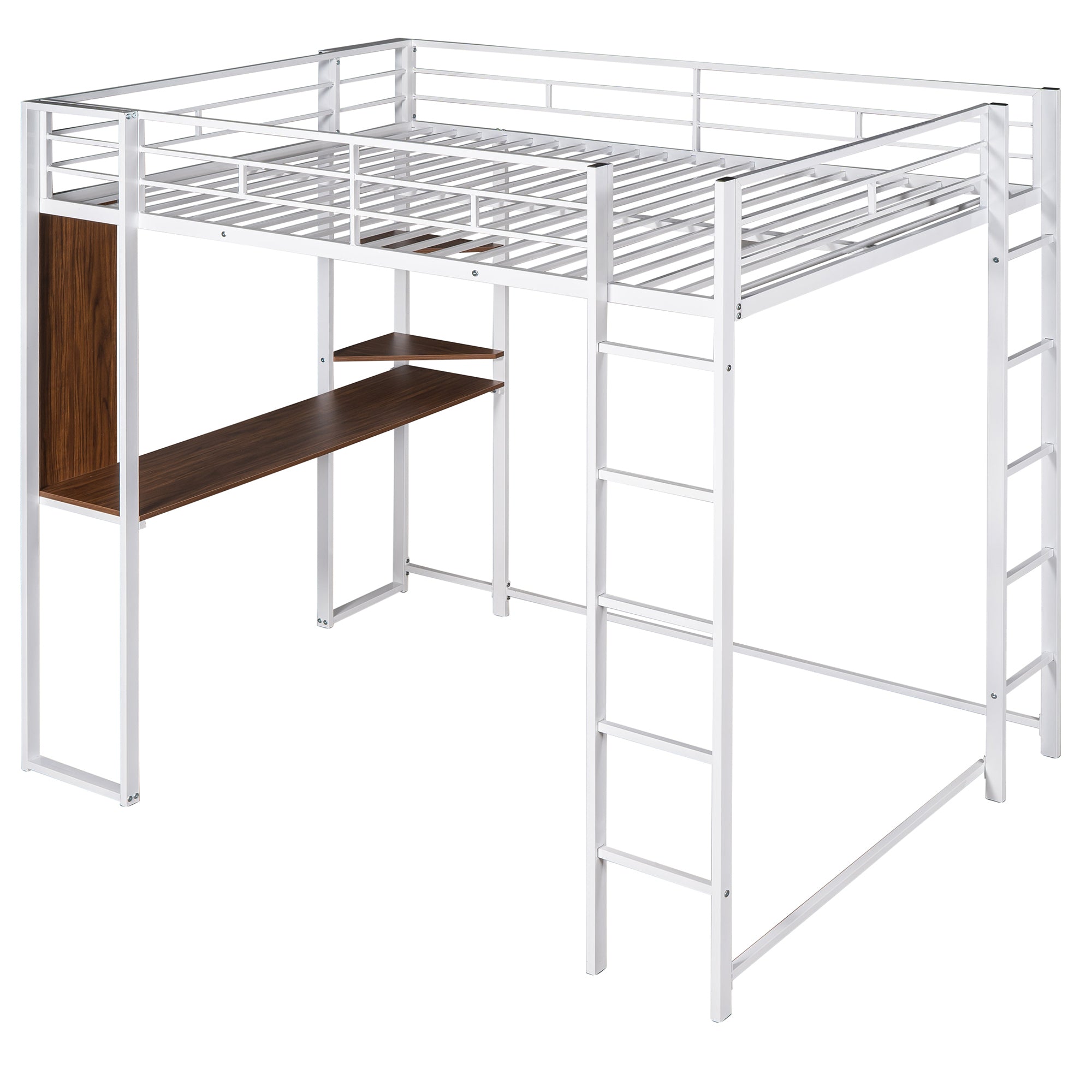 Full Size Metal Loft Bed with 2 Shelves and one Desk ,White (Old SKU: LP000191AAK ) - Atlantic Fine Furniture Melbourne FL