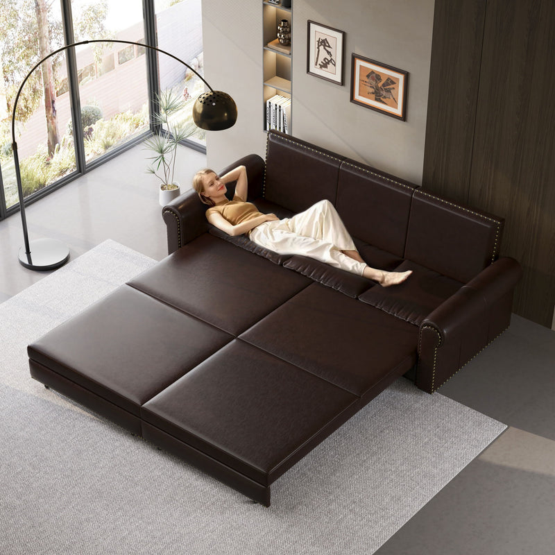 3 In 1 Convertible Sleeper Sofa With Nailhead Trim & Rolled Arm